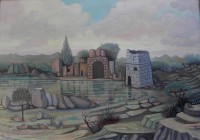 Il lago del centauro, cm. 70x100, tempera vinilica su tela