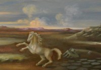Cavallo all'imbrunire, cm. 20x70, olio su tela