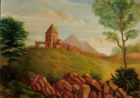 La casa sulla collina, cm. 50x70, tempera vinilica. 