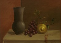 Natura in posa con vaso in peltro, cm. 30x40, olio su tavola
