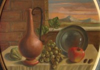 Ovale con finestra, cm.45x60, olio su tavola