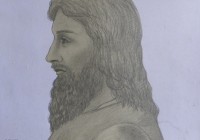Prfilo di uomo barbuto, cm. 25x35, grafite su cartoncino colorato