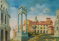 Teatro metafisico di Marcello, cm. 50x70, olio su tela