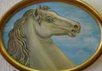 Testa di cavallo bianco, cm. 50x70, olio su tavola